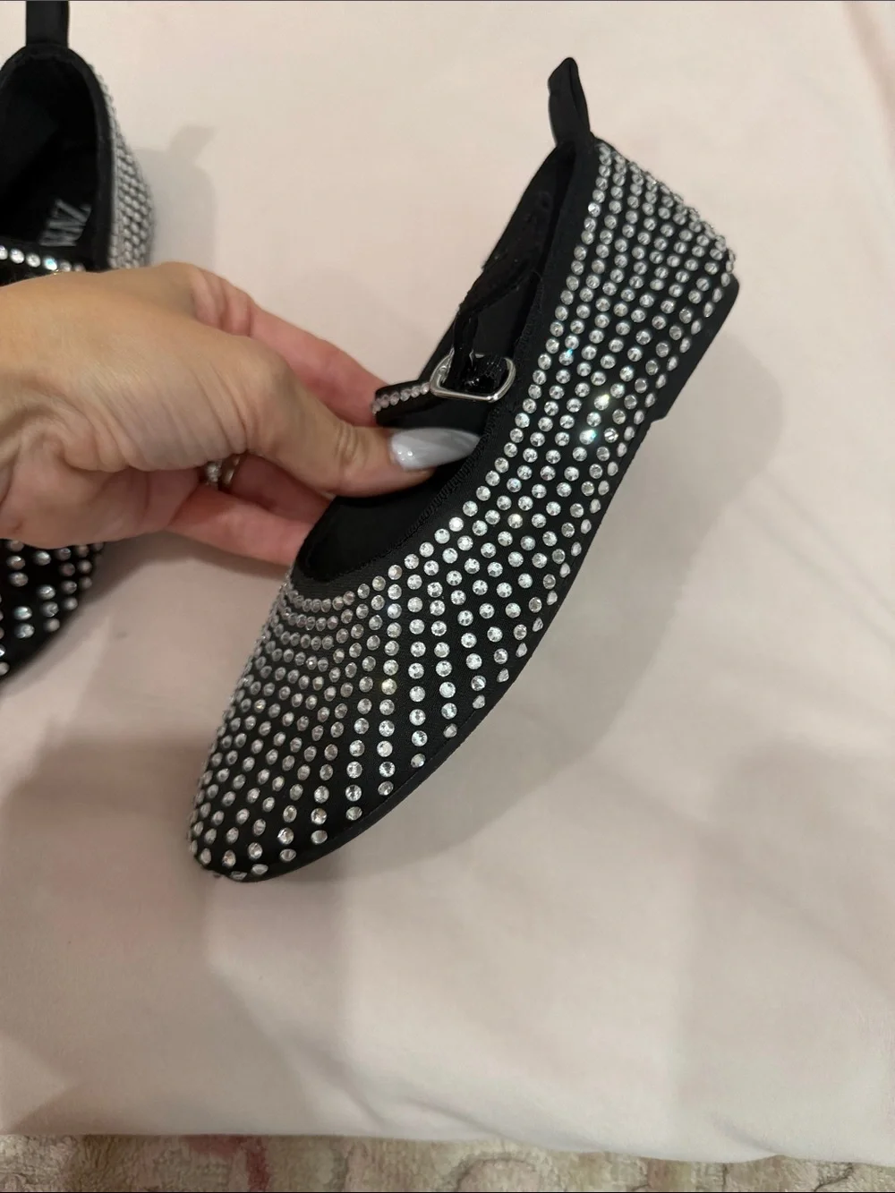 Zara girls Black Crystal-Studded Mary Jane Flats